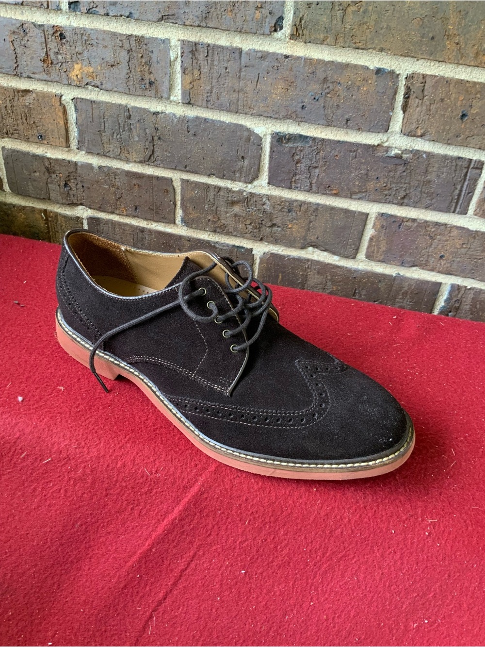 Cole Haan Dark Brown Suede Wingtip Derby with Tan Sole